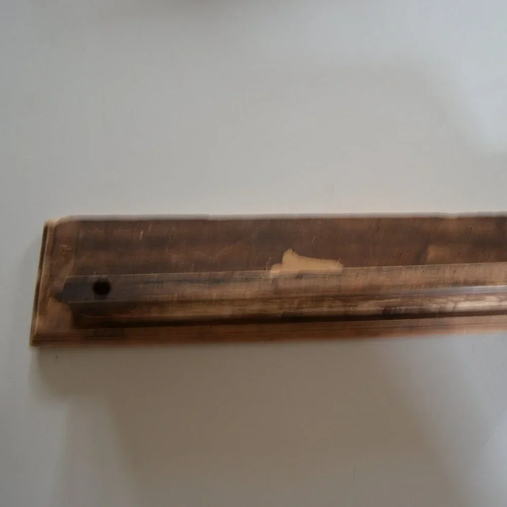 antique old primitive wall shelf solid wood ledge spice rack tigerwood ?